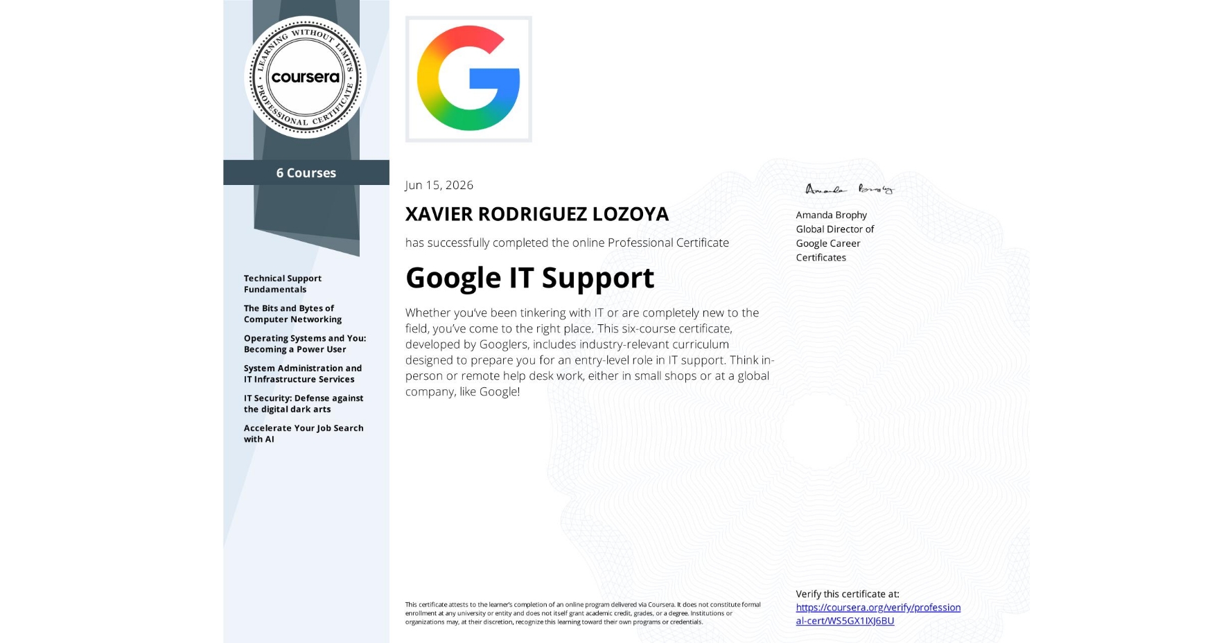 Google IT Support certificate